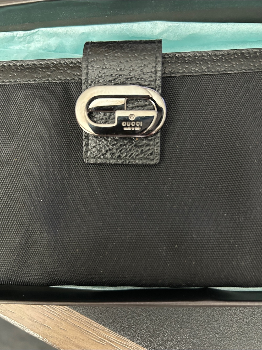NEW Gucci Leather & Canvas Long Black Wallet - Picture 2 of 8